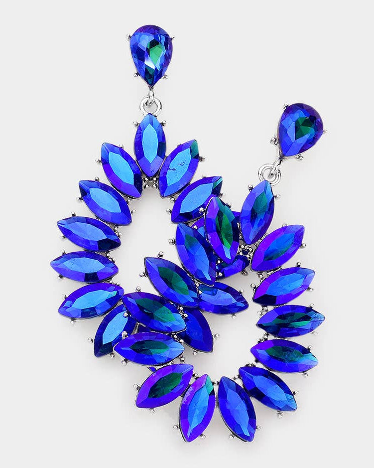 Blue Marquise Stone Teardrop Evening Earrings
