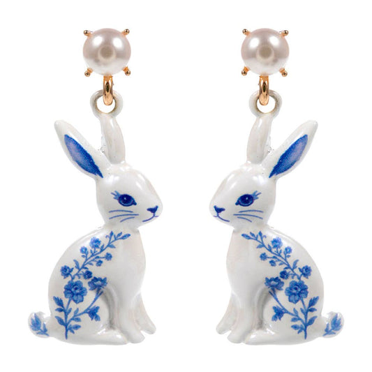 Floral Easter Bunny Drop Dangle Earrings