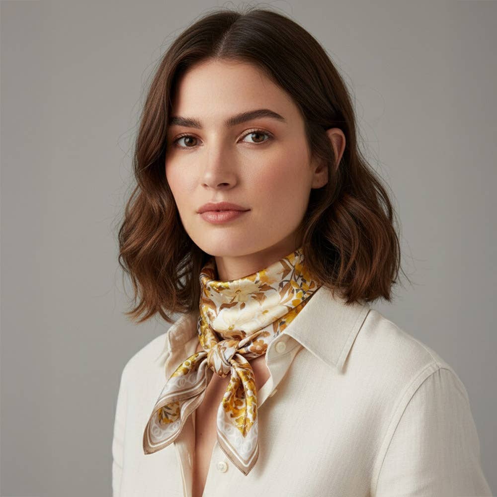 Vintage Floral Garden Print Square Bandana Scarf