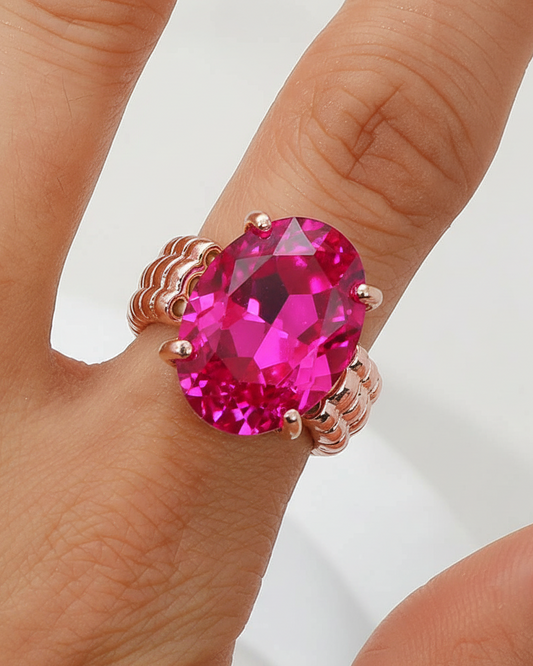 Faceted Oval Stone Cluster Stretch Ring