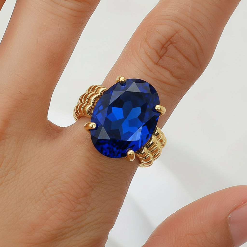 Faceted Oval Stone Cluster Stretch Ring