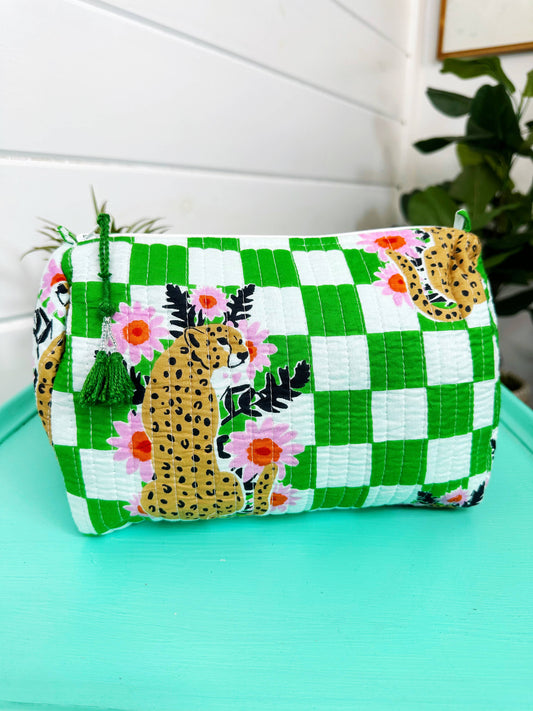 Quilted Green Jaguars Makeup Bag