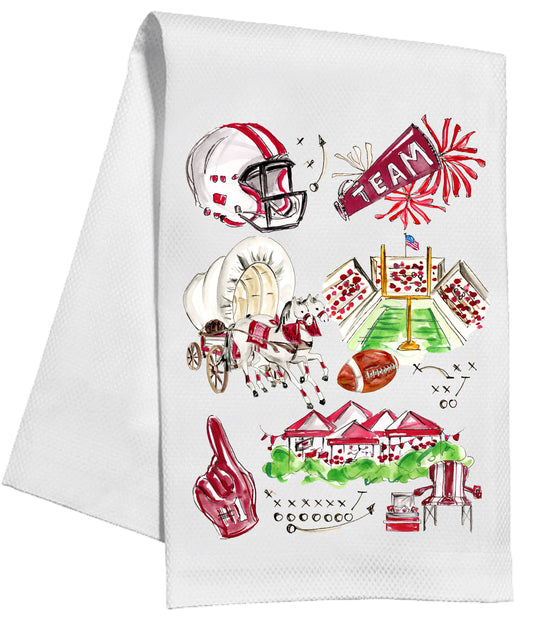 Crimson Horse & Wagon Football Icons Kitchen Towel