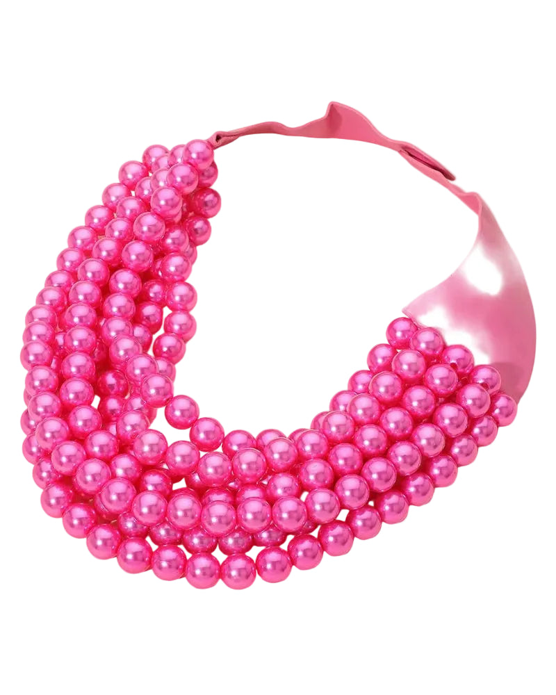 Fuchsia Multi Layered Pearl Magnetic Necklace