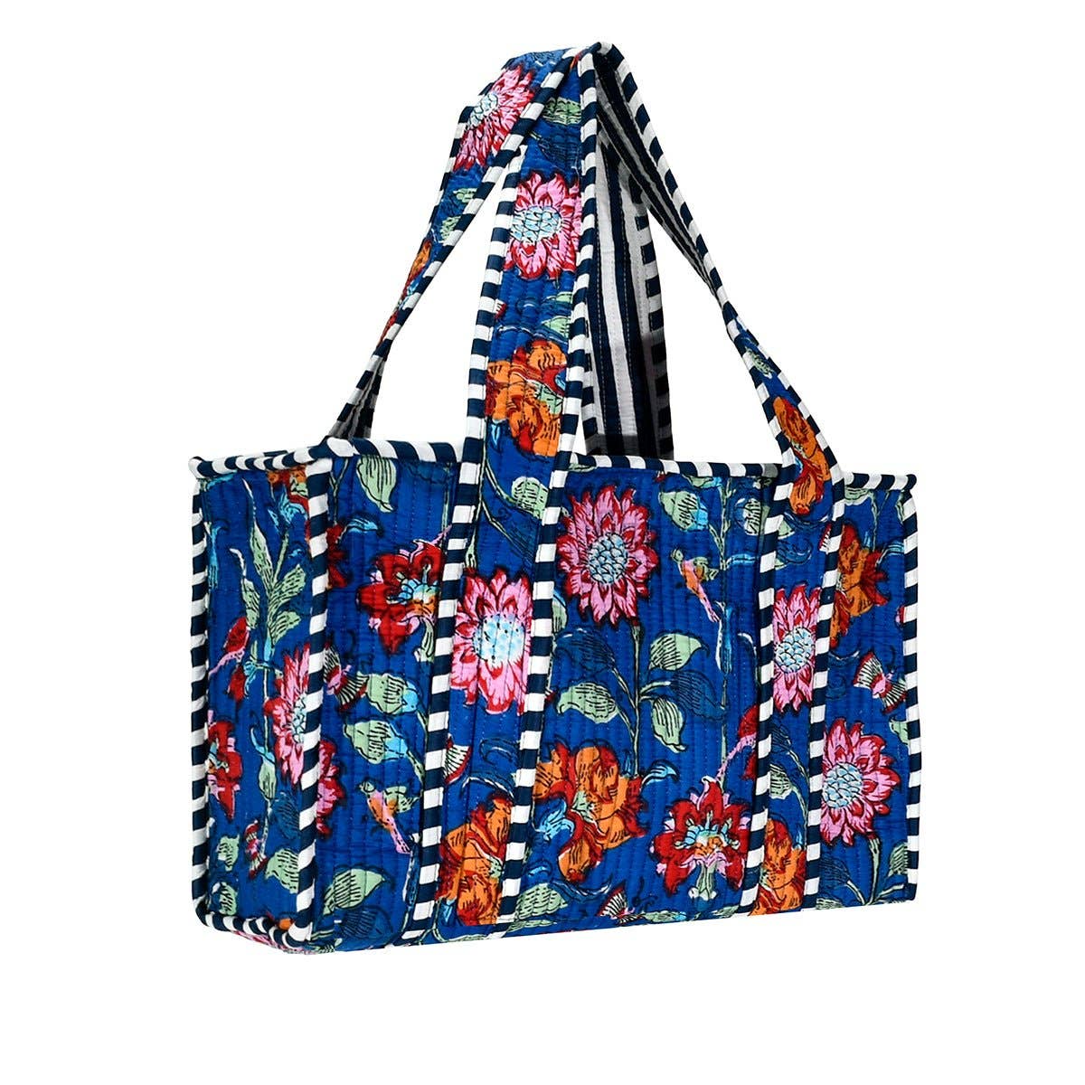Blue Floral Cotton Tote Bag- Small & Large