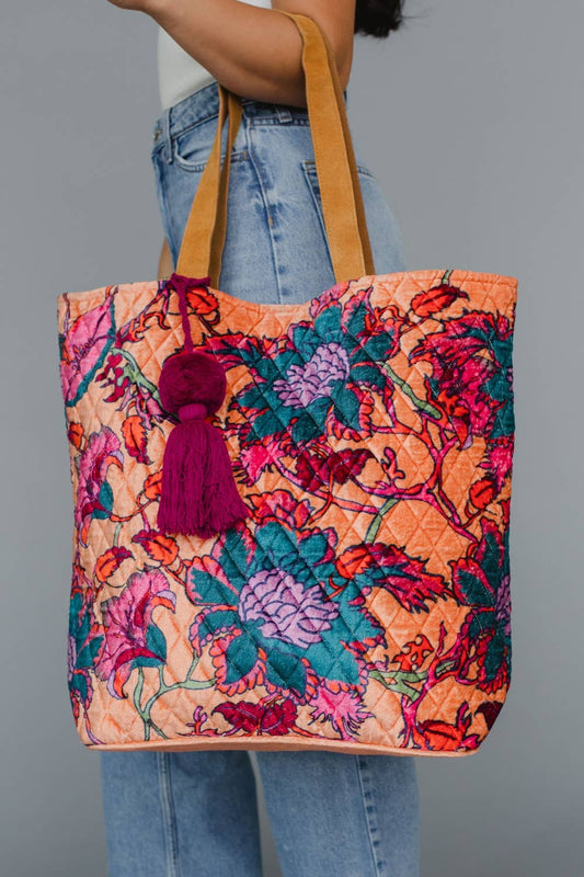 Lt. Orange & Multicolored Floral Tote