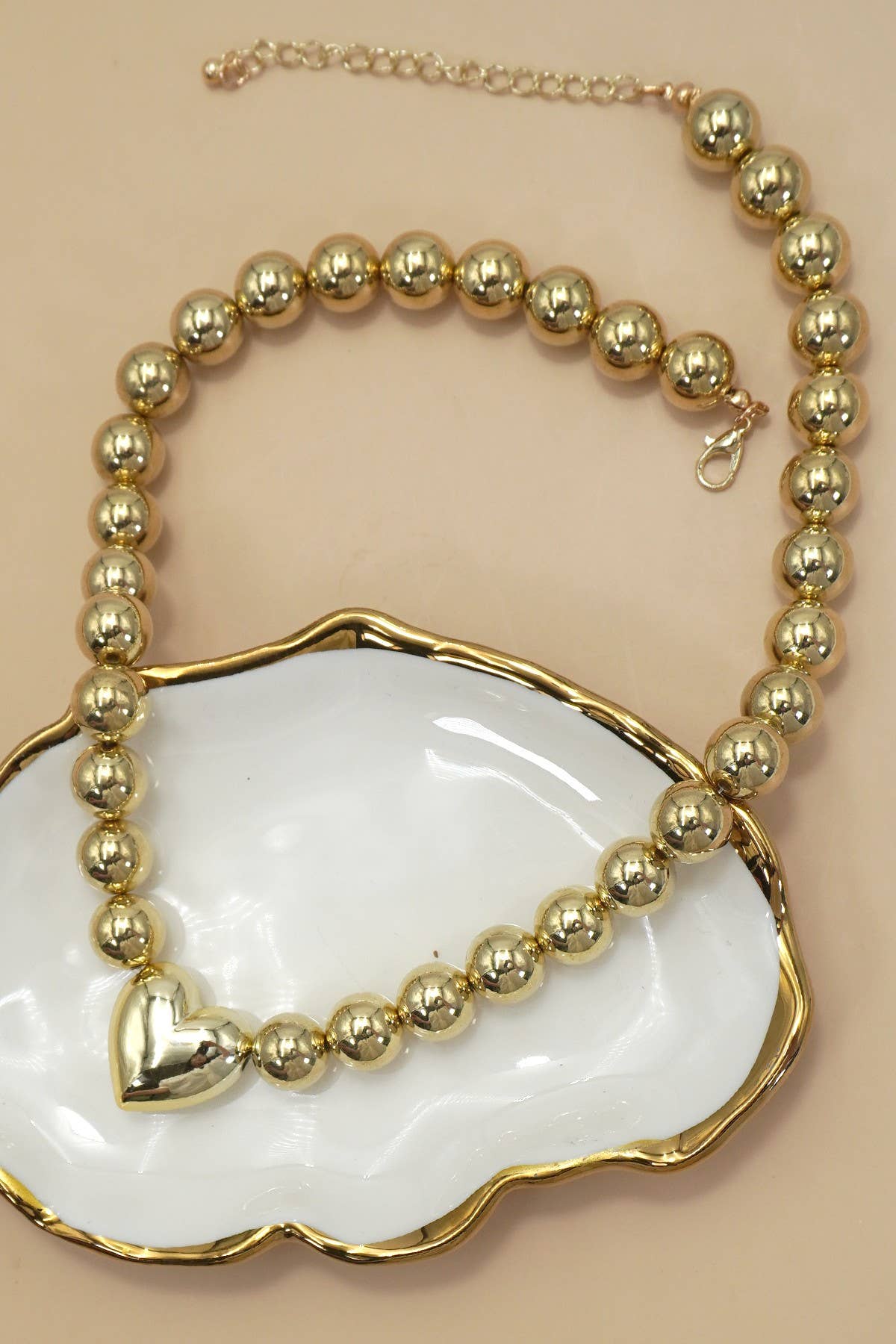 Puffy Heart Ball Chain Statement Necklace