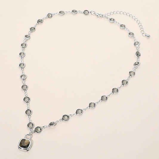Square Stone Pendant Bezel Link Necklace