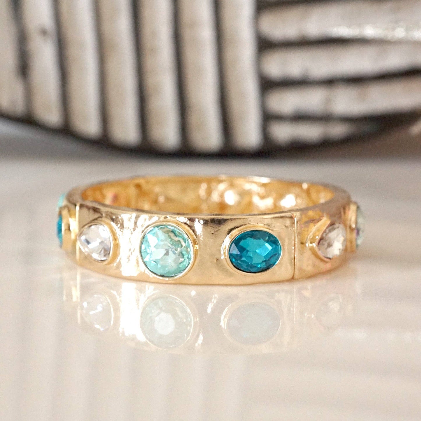 Sparkly Crystal Stretch Bangles – Gold Tone with Color Options
