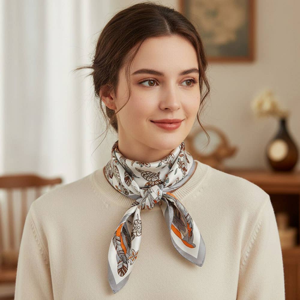 Flower Printed Silky Bandana Scarf