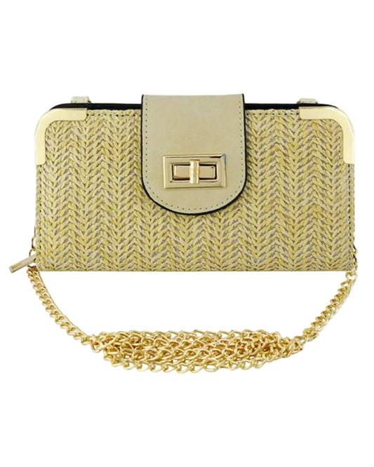 Lexi Straw Turn Lock Crossbody Wallet