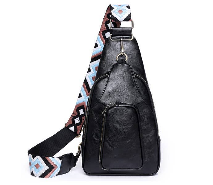 Black Vegan Leather Sling Crossbody Bag