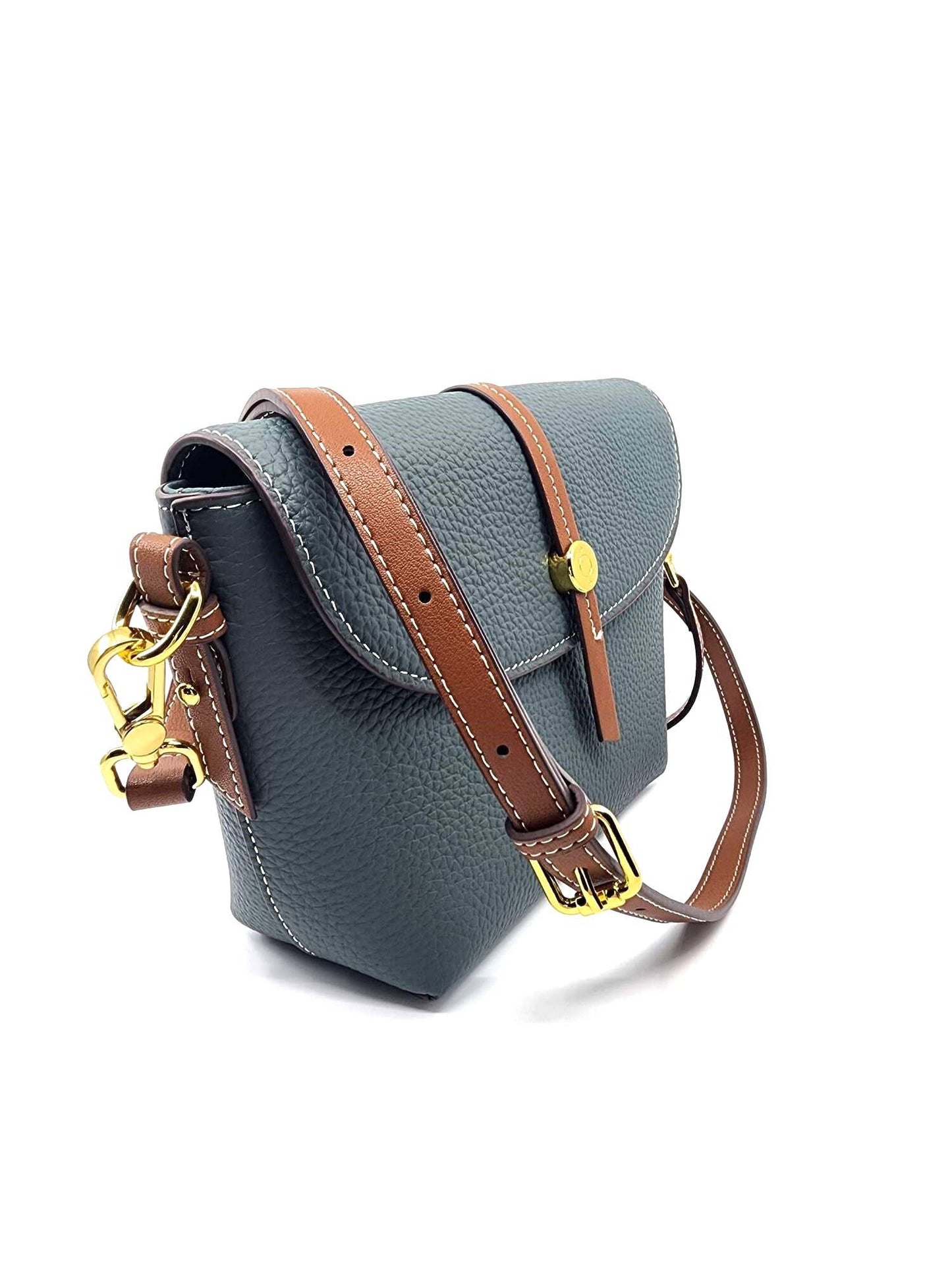 Genuine Pebble Leather Zip Flap Shoulder Handbag