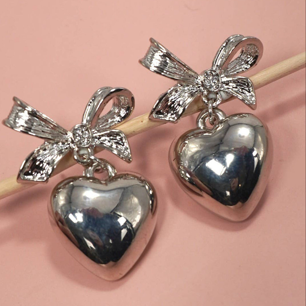 Silver Puff Heart Earrings