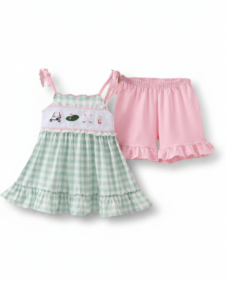 Green Golf Embroidered Ruffle Set