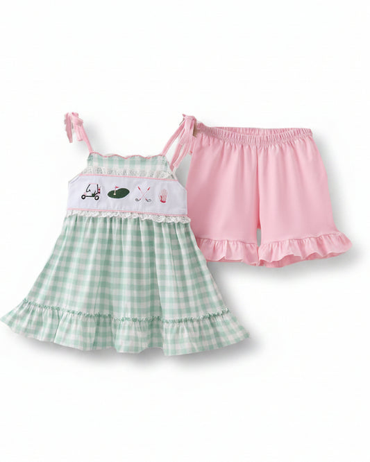 Green Golf Embroidered Ruffle Set