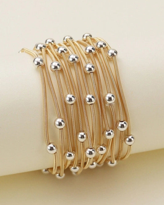 Gold Metallic Silver Beads Multi Strand Bracelet