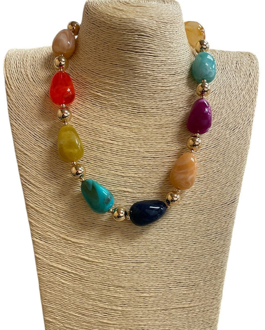 Multi Acrylic Gold Necklace