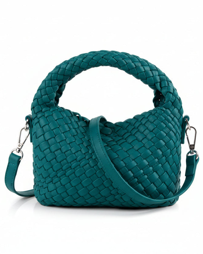 Teal Mini Woven Vegan Leather Crossbody Bag