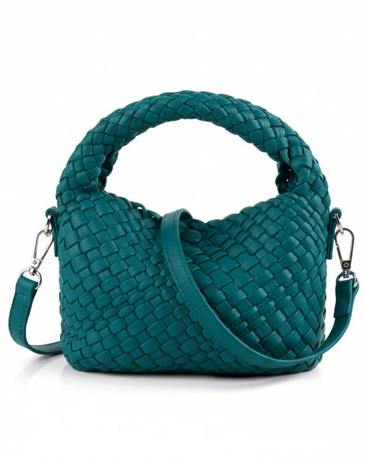 Teal Mini Woven Vegan Leather Crossbody Bag