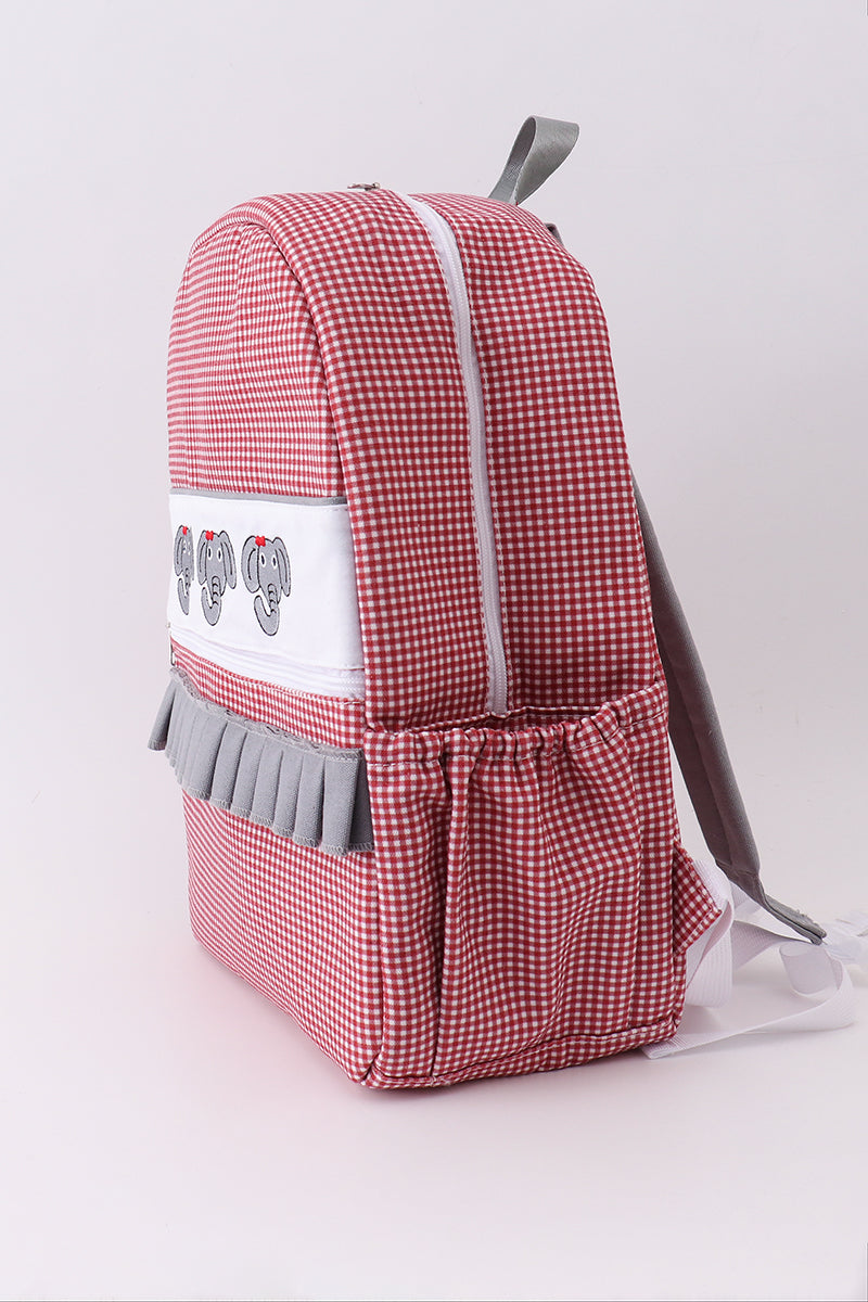 Red Alabama Embroidery Gingham Ruffle Bag