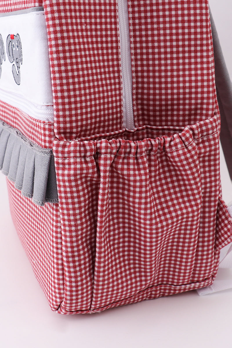 Red Alabama Embroidery Gingham Ruffle Bag