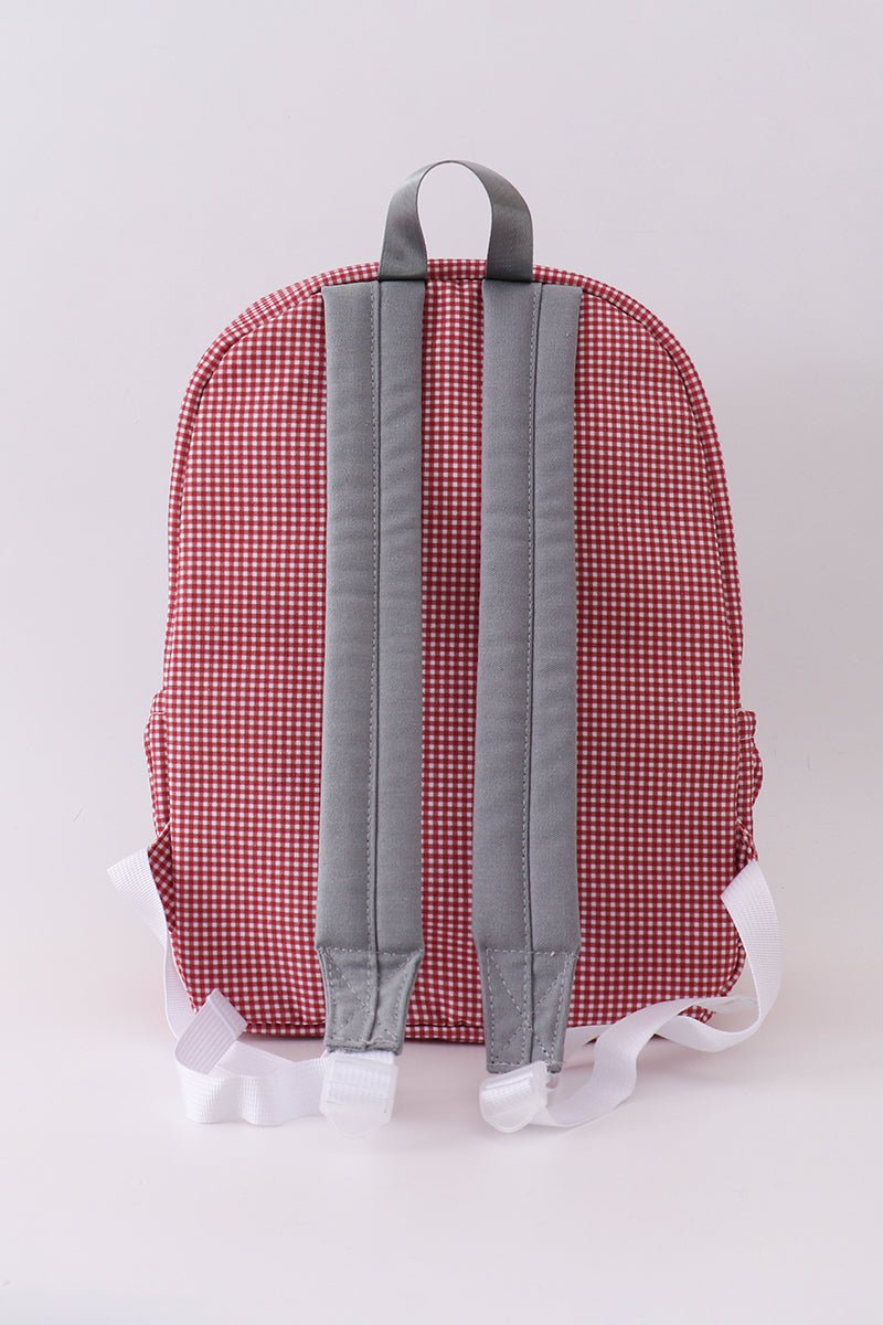 Red Alabama Embroidery Gingham Bag